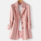 Women's Single-Breasted Longline Trench Coat, Pink, view 1