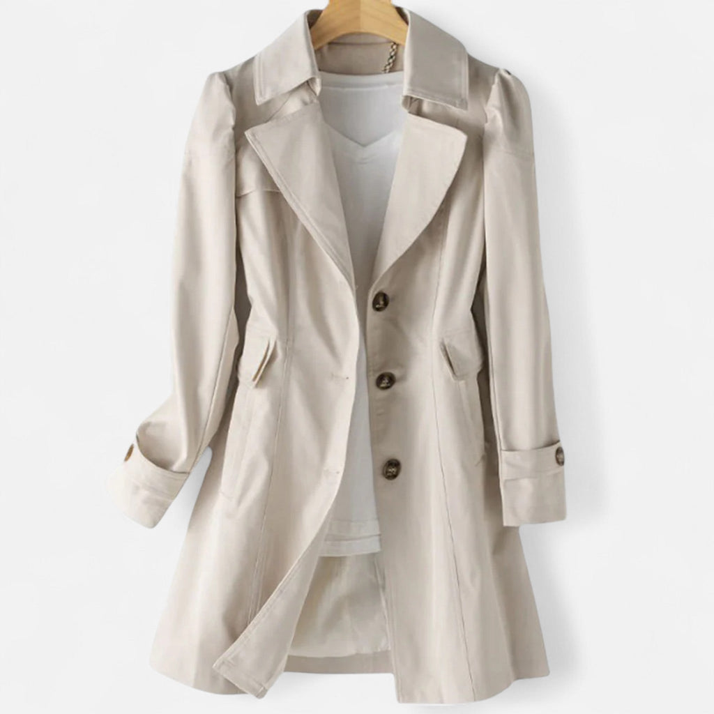 Women's Single-Breasted Longline Trench Coat, Beige, view 5