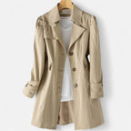 Women's Single-Breasted Longline Trench Coat, Khaki, view 6