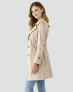 Women's Single-Breasted Trench Coat with Gold-Tone Buttons, view 3