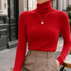 Women's Slim Fit Ribbed Turtleneck Jumper, Red, view 5