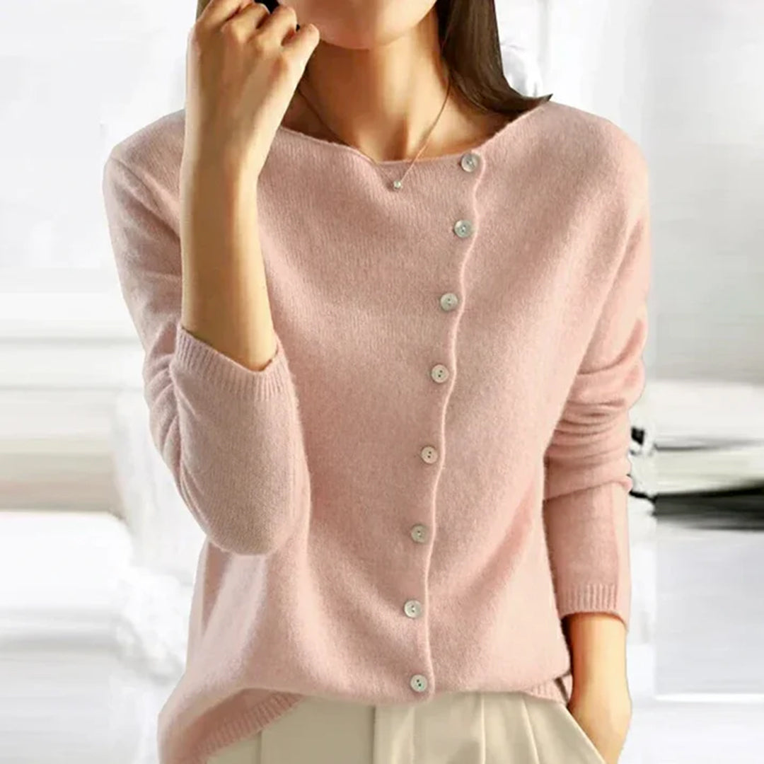 Women's Soft Knit Cardigan with Asymmetric Button Front, Pink, view 1
