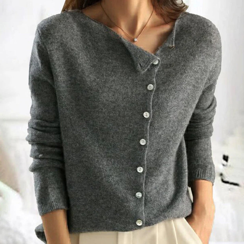 Women's Soft Knit Cardigan with Asymmetric Button Front, Grey, view 2