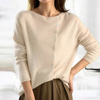 Women's Soft Knit Cardigan with Asymmetric Button Front, Beige, view 3