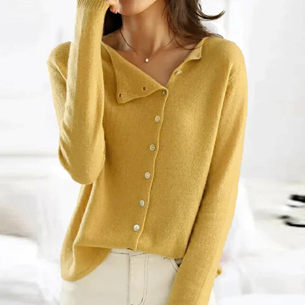 Women's Soft Knit Cardigan with Asymmetric Button Front, Yellow, view 4