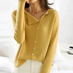 Women's Soft Knit Cardigan with Asymmetric Button Front, Yellow, view 4