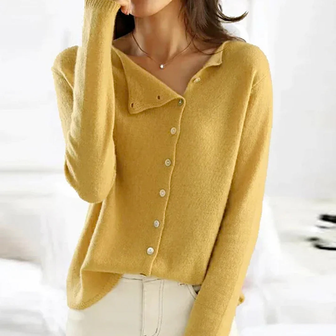 Women's Soft Knit Cardigan with Asymmetric Button Front, Yellow, view 4