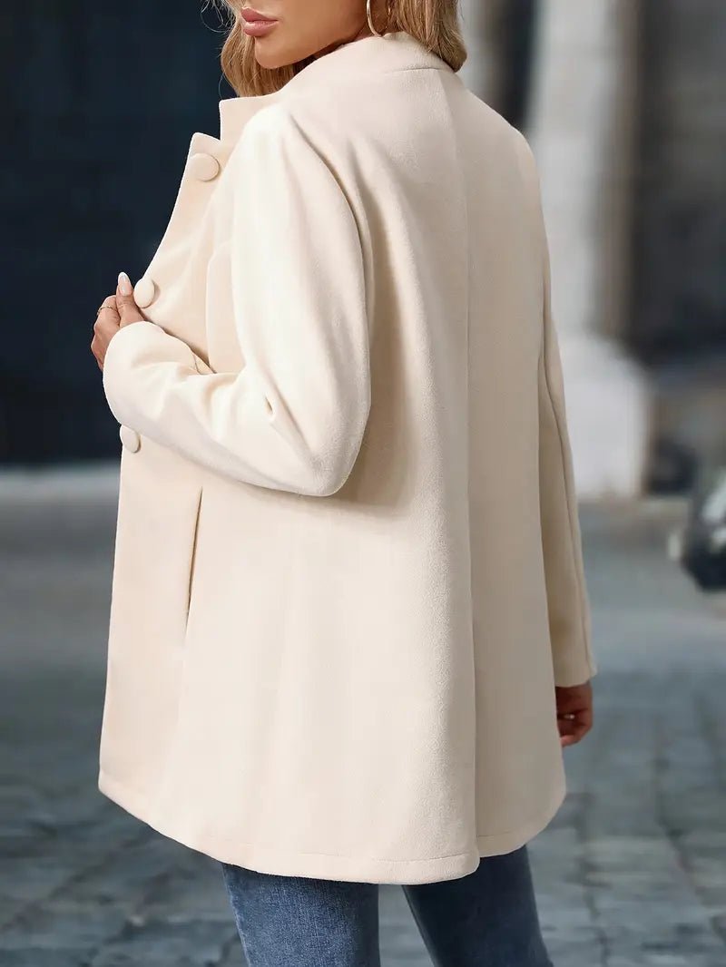 Women's Stand-Collar Coat with Covered Buttons, view 4
