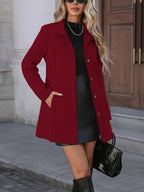 Women's Stand-Collar Coat with Flared Hem, Red, view 12