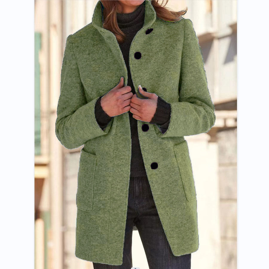 Women's Stand-Collar Wool-Blend Coat with Patch Pockets, Light Green, view 11