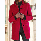 Women's Stand-Collar Wool-Blend Coat with Patch Pockets, Red, view 13