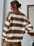 Women's Striped Chunky Knit Jumper with Dropped Shoulders, view 6