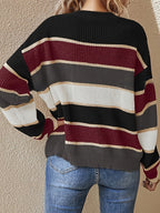 Women's Striped Colour Block Jumper with Ribbed Crew Neck, view 2