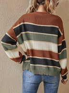 Women's Striped Colour Block Jumper with Ribbed Crew Neck, view 8