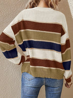 Women's Striped Colour Block Jumper with Ribbed Crew Neck, view 10