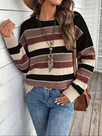 Women's Striped Colour Block Knit Jumper, Black, view 1