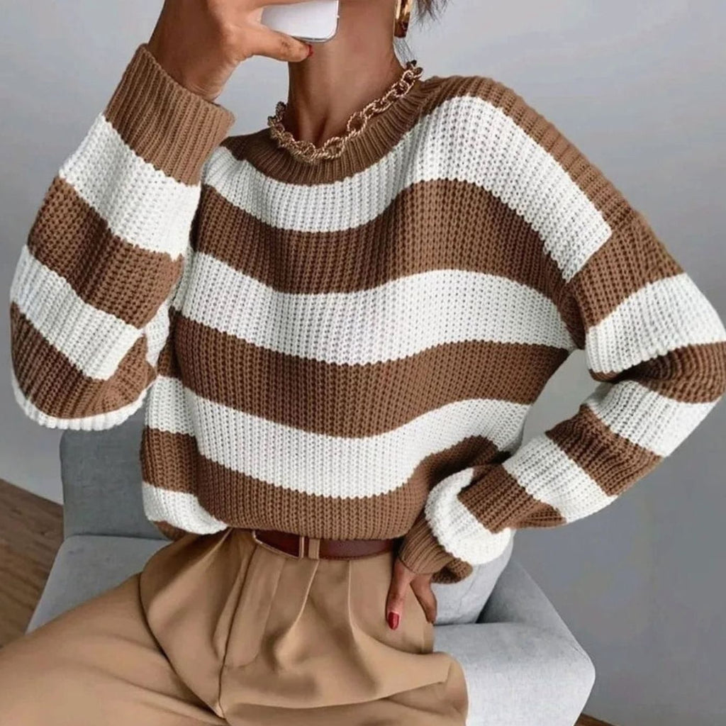 Women's Striped Crew-Neck Jumper with Ribbed Cuffs, view 2