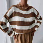 Women's Striped Crew-Neck Jumper with Ribbed Cuffs, view 3