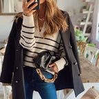Women's Striped Half Zip Knit Jumper with Ribbed Texture, view 2