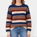 Women's Striped Jumper with Contrast Stitch Detail, Marine Blue, view 1