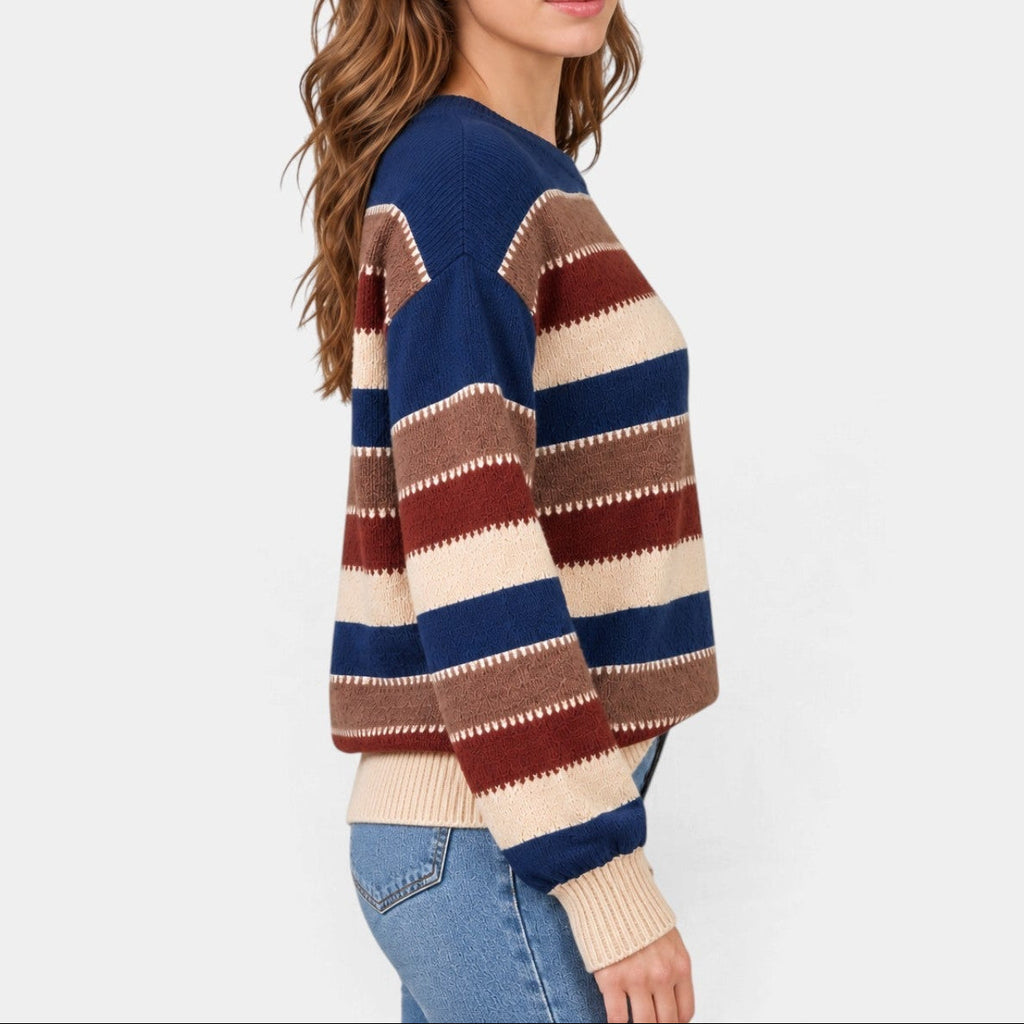 Women's Striped Jumper with Contrast Stitch Detail, view 2