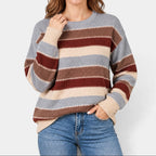 Women's Striped Jumper with Contrast Stitch Detail, Grey, view 4