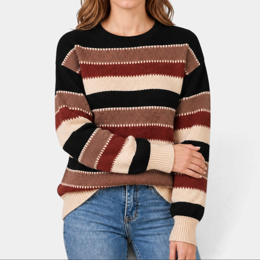 Women's Striped Jumper with Contrast Stitch Detail, Zwart, view 5