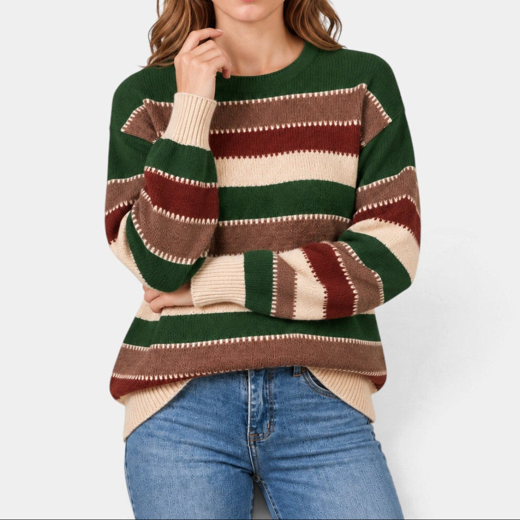 Women's Striped Jumper with Contrast Stitch Detail, Dark Green, view 7