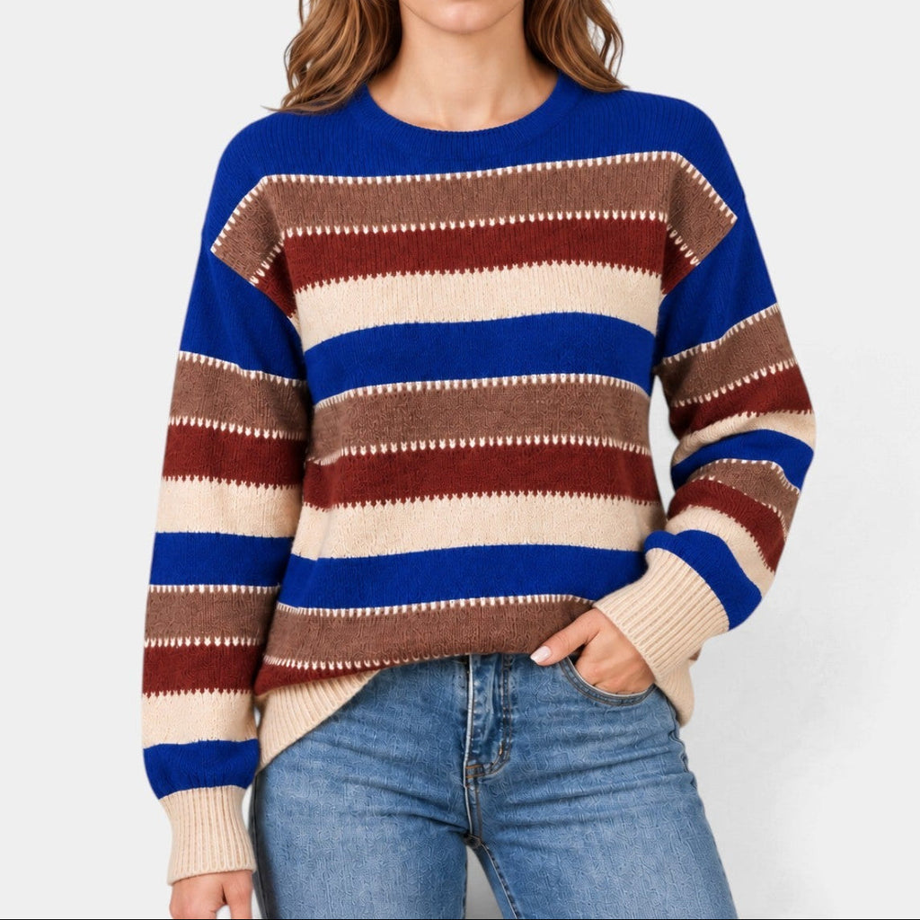 Women's Striped Jumper with Contrast Stitch Detail, Blue, view 8
