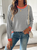 Women's Striped Jumper with Coral Ribbed Trim, Black, view 1