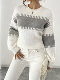 Women's Striped Jumper with Drop Shoulders and Wide Sleeves, Grey, view 1