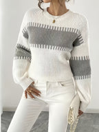 Women's Striped Jumper with Drop Shoulders and Wide Sleeves, Grey, view 1