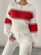 Women's Striped Jumper with Drop Shoulders and Wide Sleeves, Red, view 5