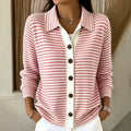 Women's Striped Knit Cardigan with Contrast Button Placket, Pink, view 1