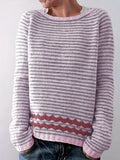 Women's Striped Knit Jumper with Patterned Hem, Pink, view 1