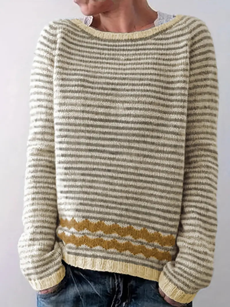 Women's Striped Knit Jumper with Patterned Hem, Yellow, view 3