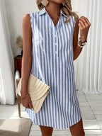 Women's Striped Linen-Look Shirt Dress with Button Front, view 1