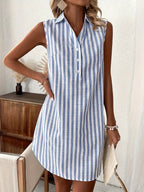 Women's Striped Linen-Look Shirt Dress with Button Front, view 2
