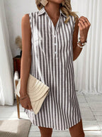 Women's Striped Linen-Look Shirt Dress with Button Front, Black, view 5