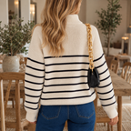 Women's Striped Ribbed Half-Zip V-Neck Jumper, view 2
