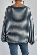 Women's Striped Waffle-Knit Jumper with Off-Shoulder Neckline, view 3