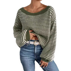 Women's Striped Waffle-Knit Jumper with Off-Shoulder Neckline, view 5