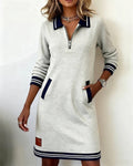Women's Sweatshirt Mini Dress with Half-Zip and Contrast Trim, Grey, view 1