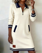 Women's Sweatshirt Mini Dress with Half-Zip and Contrast Trim, view 3