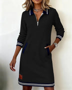 Women's Sweatshirt Mini Dress with Half-Zip and Contrast Trim, view 8