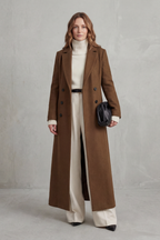 Women's Tailored Full-Length Double-Breasted Coat, Brown, view 4