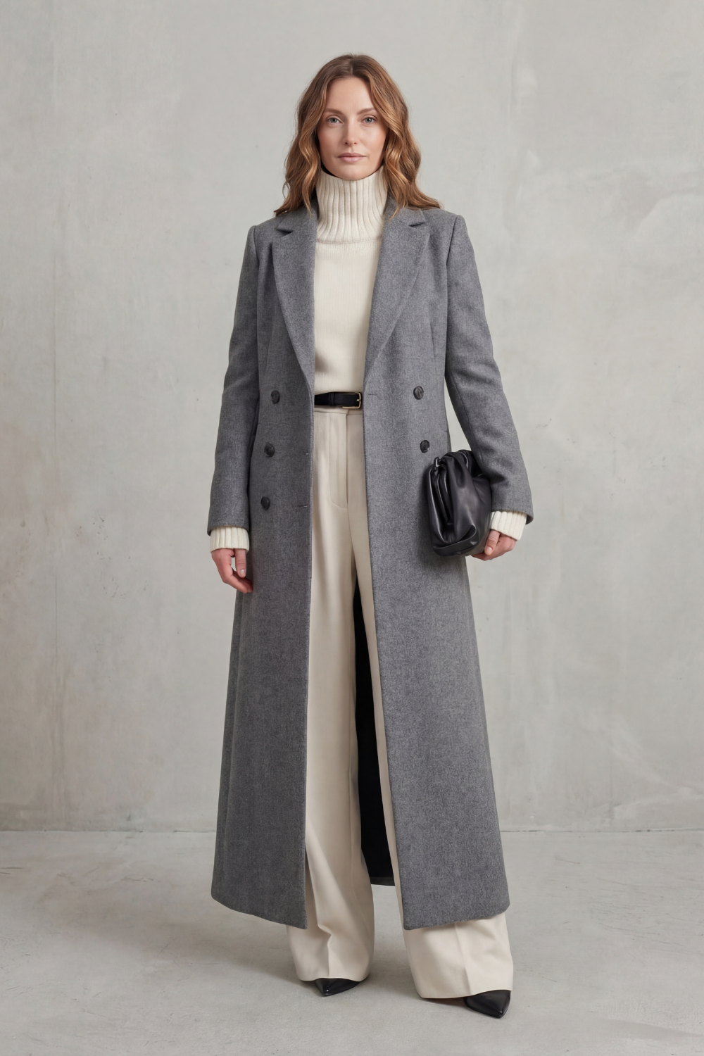 Women's Tailored Full-Length Double-Breasted Coat, Grey, view 6