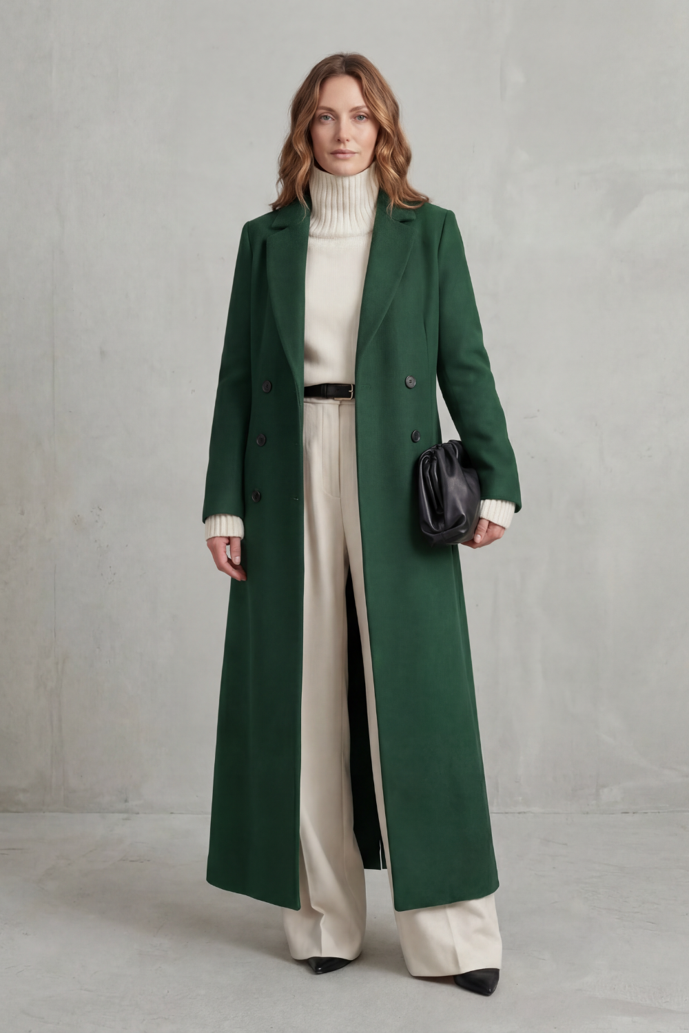 Women's Tailored Full-Length Double-Breasted Coat, Green, view 7