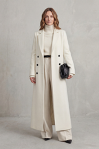 Women's Tailored Full-Length Double-Breasted Coat, White, view 8