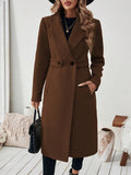 Women's Tailored Long Coat with Belted Waist, Dark Brown, view 1